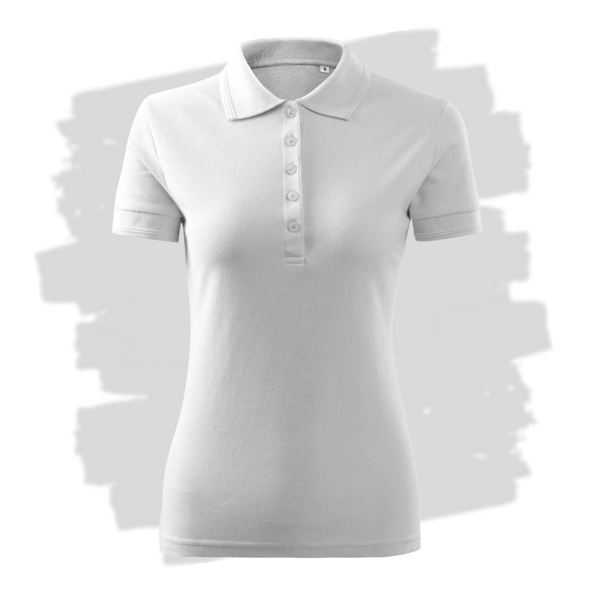 Bílé dámské polo triko připravená pro vlastní výšivku z fotky