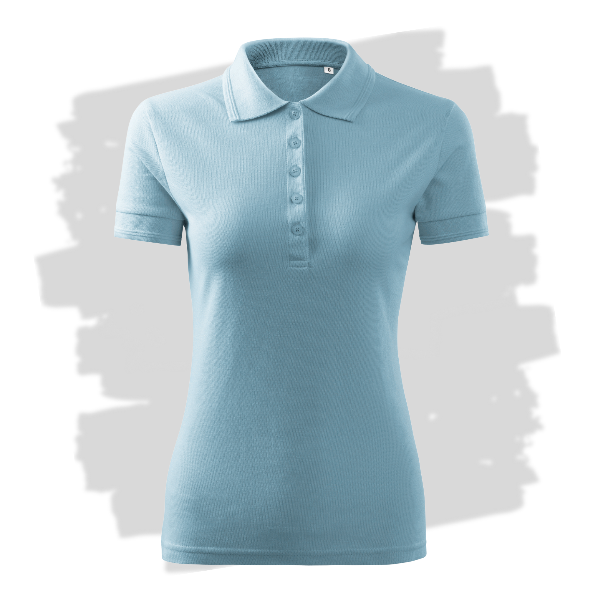 Nebesky modré dámské polo triko připravená pro vlastní výšivku z fotky