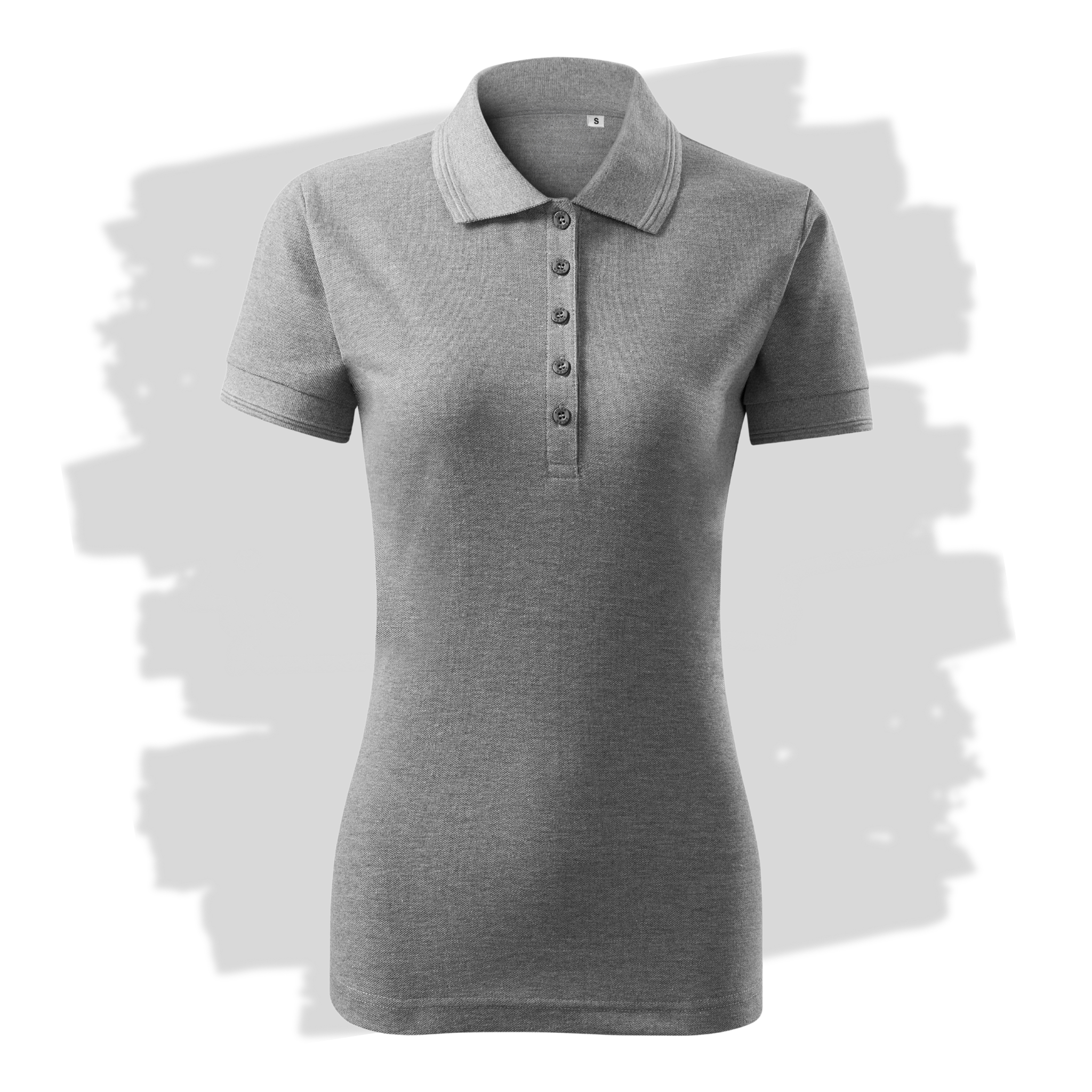 Dámské polo triko v tmavě šedém melíru připravená pro vlastní výšivku z fotky