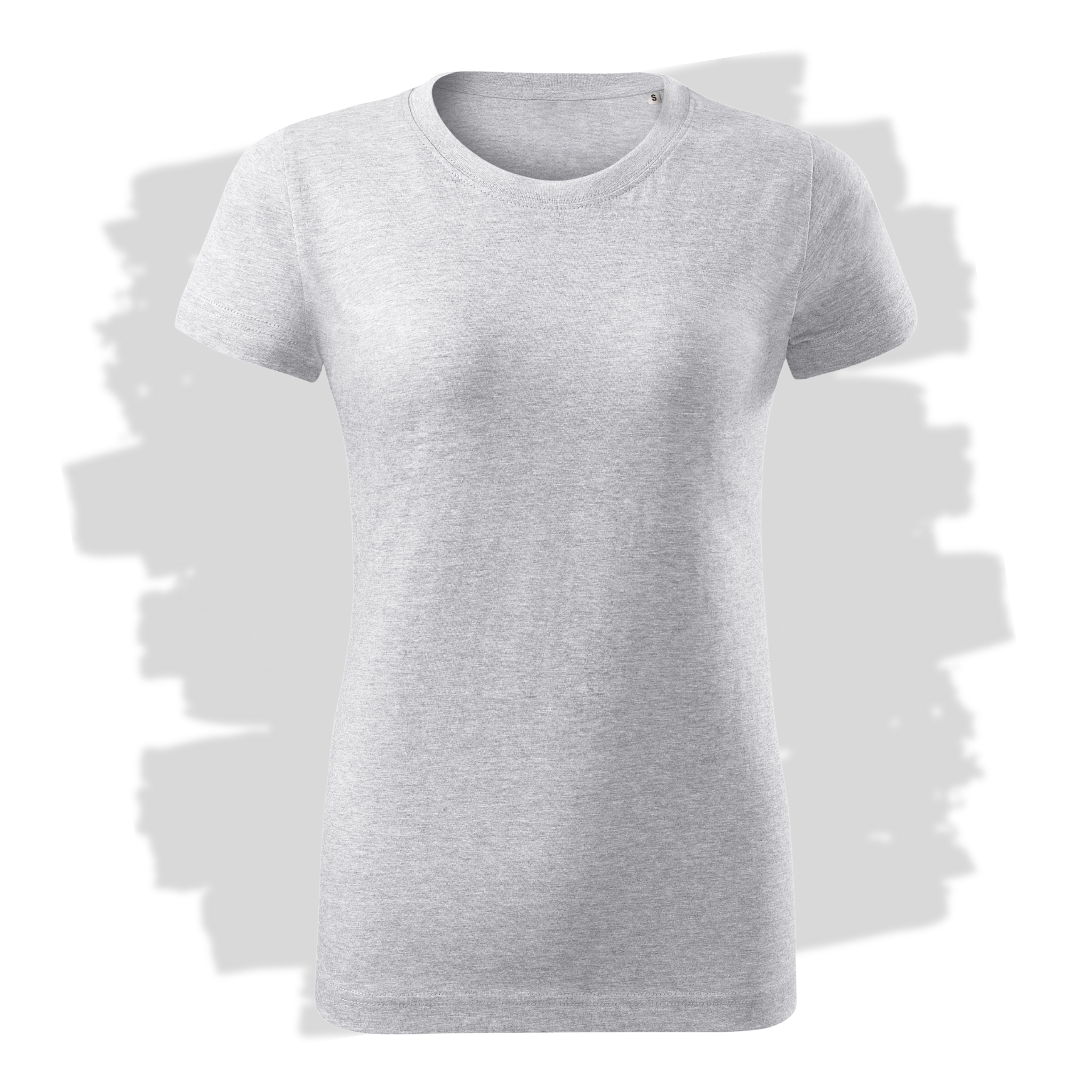 Dámské triko v světle šedém melíru připravená pro vlastní výšivku z fotky