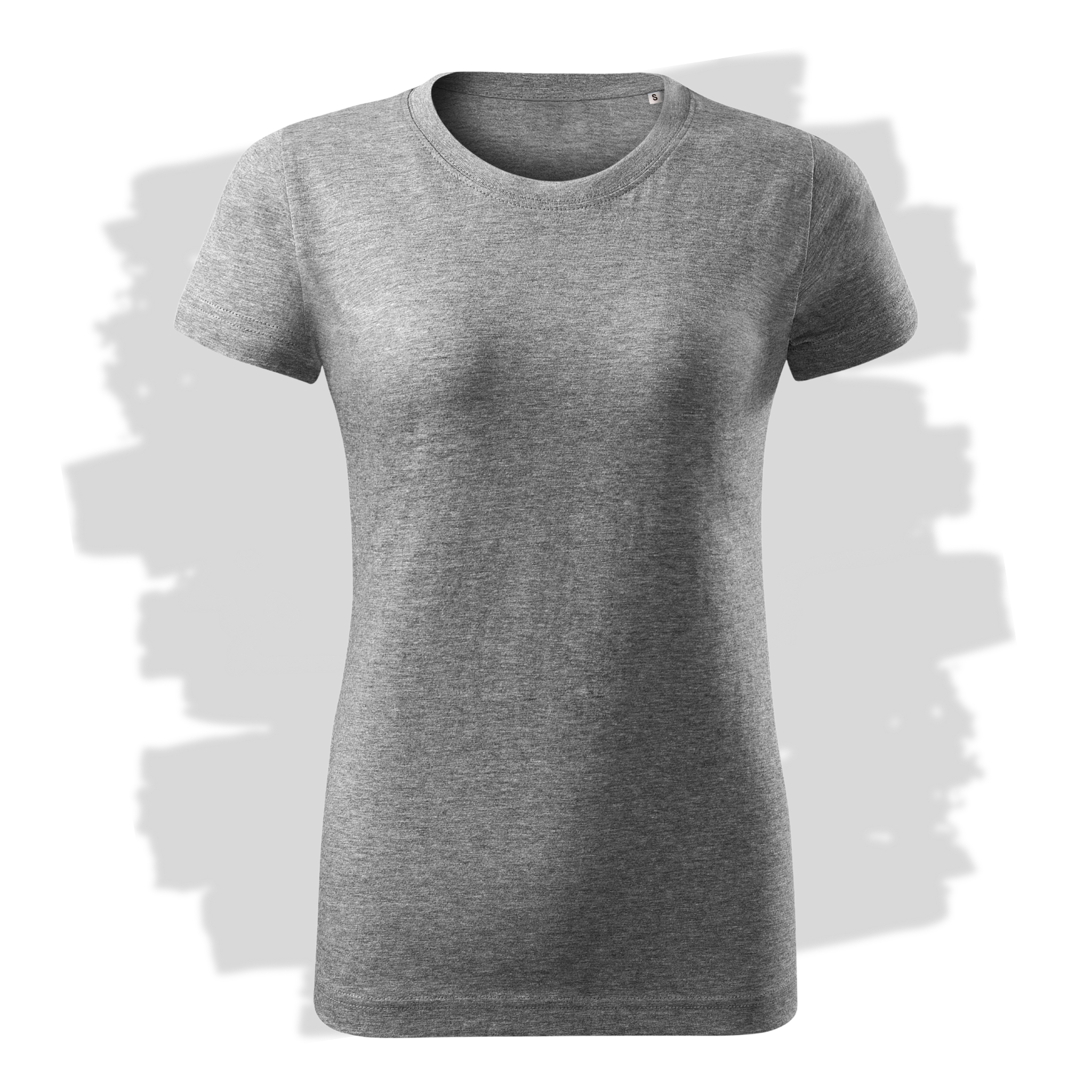 Dámské triko v tmavě šedém melíru připravená pro vlastní výšivku z fotky