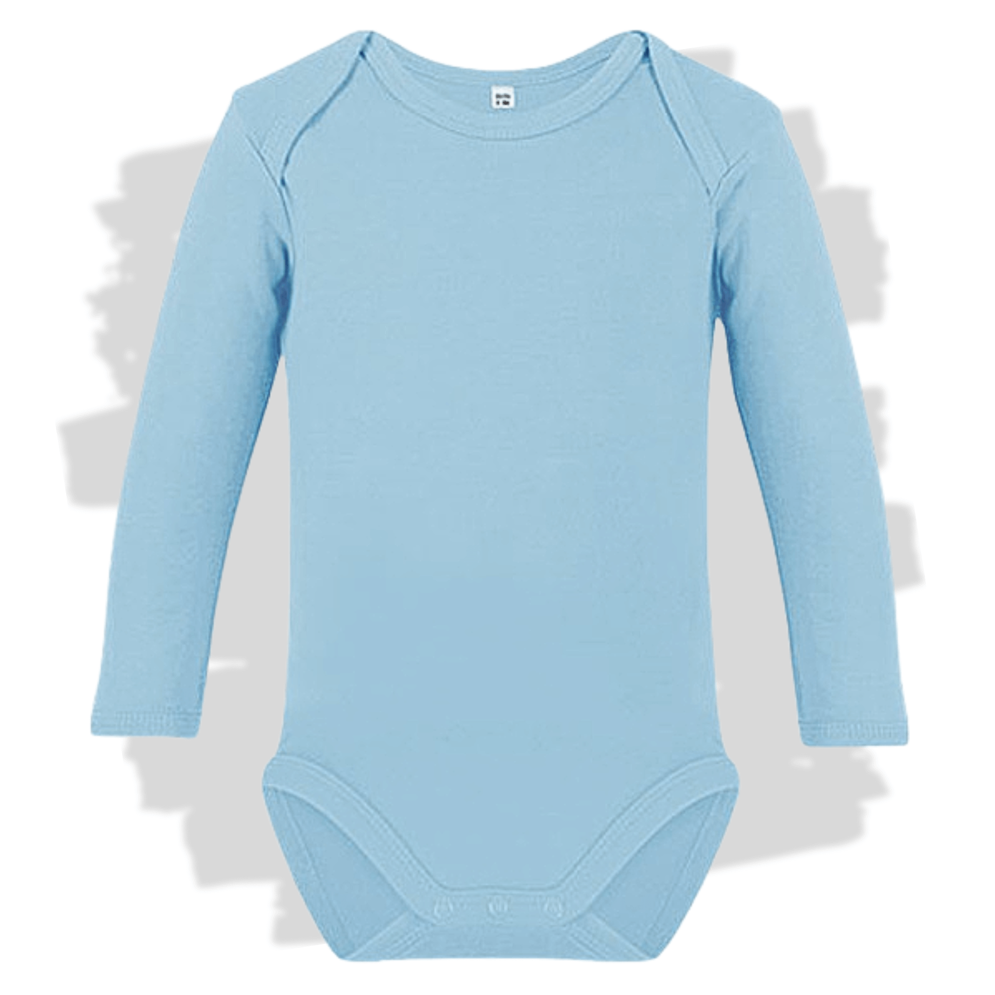 Světle modré kojenecké body s dlouhým rukávem s personalizovanou výšivkou