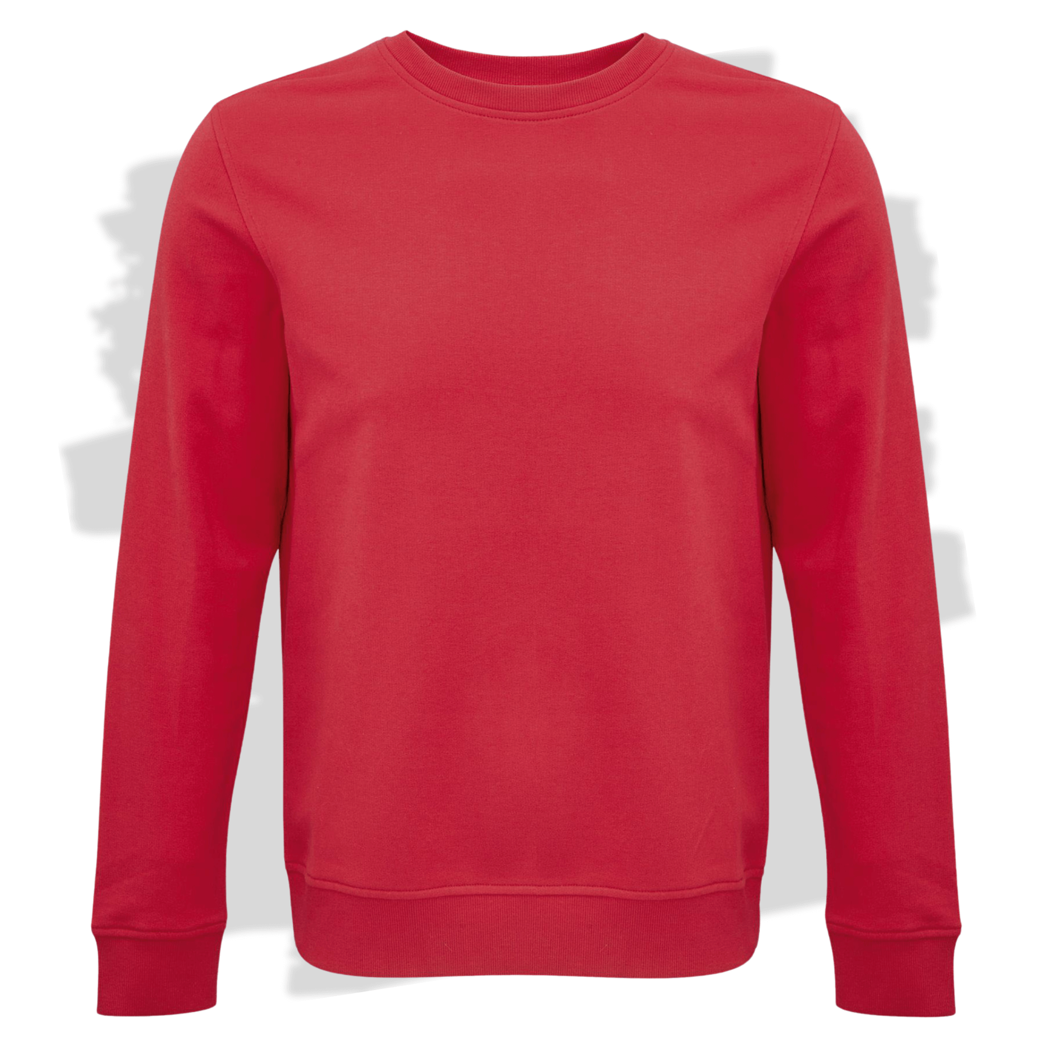 Červená mikina bez kapuce s personalizovanou výšivkou