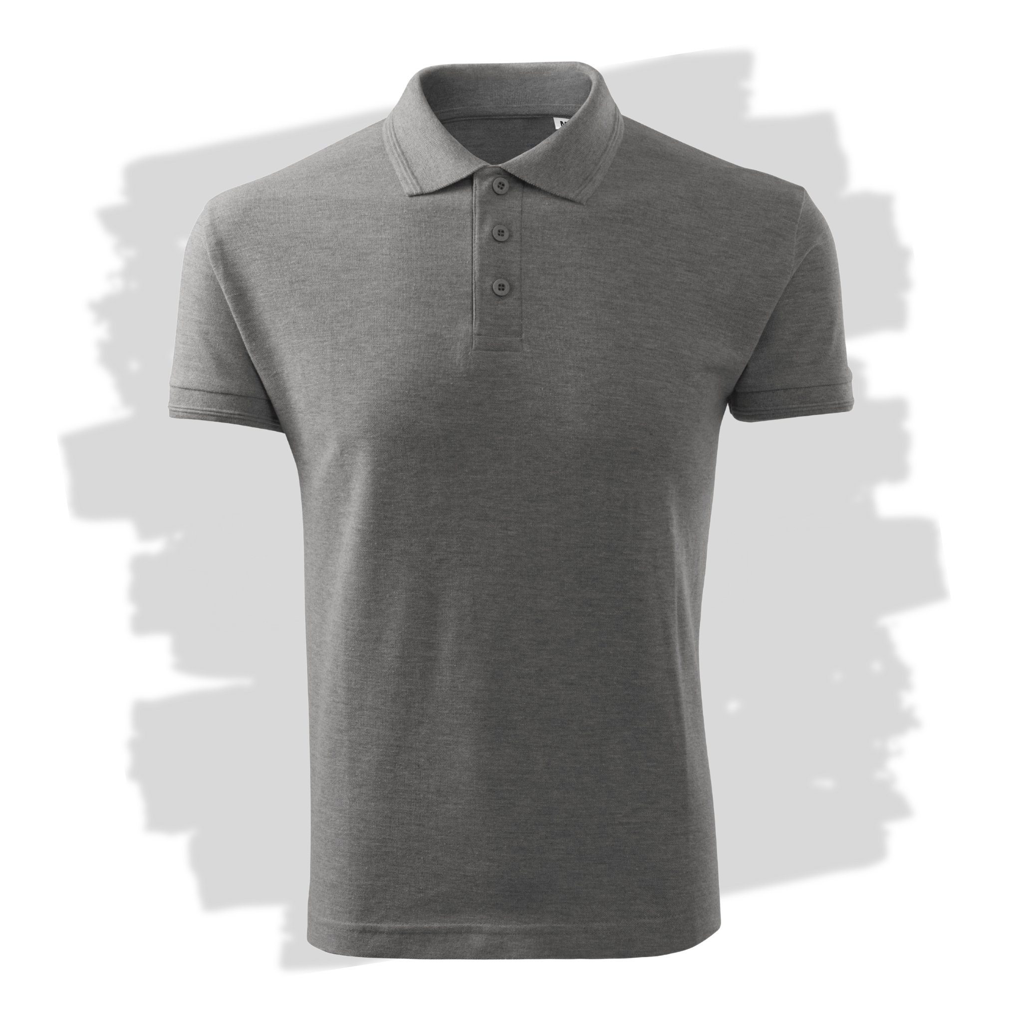 Pánské polo triko v tmavě šedém melíru připravená pro vlastní výšivku z fotky