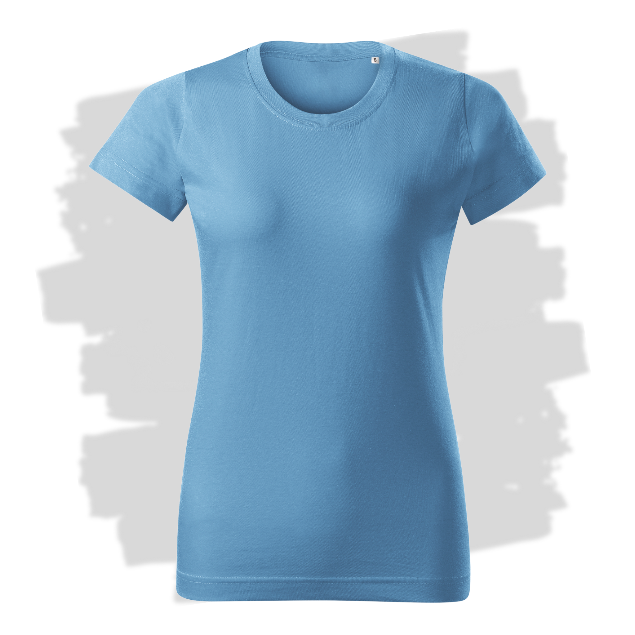 Azurově modré dámské triko připravená pro vlastní výšivku z fotky